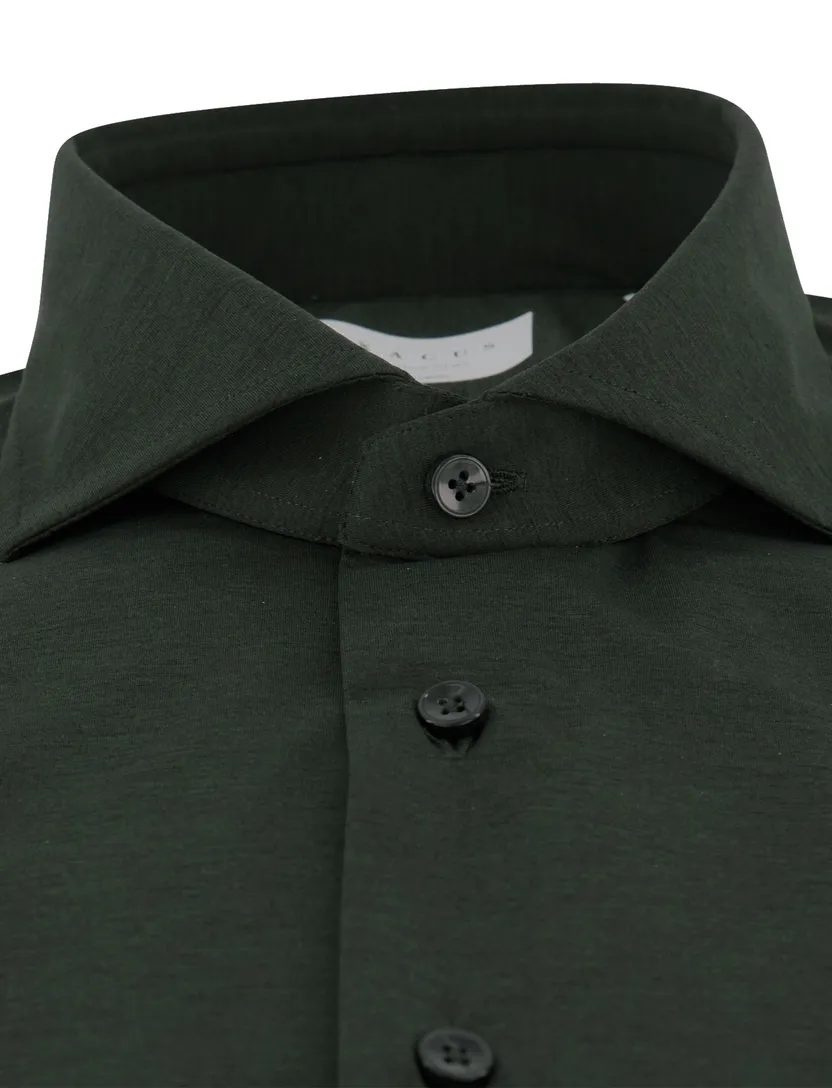 Xacus tailored fit overhemd donkergroen effen