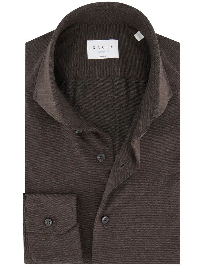 Xacus tailored fit overhemd bruin cutaway boord