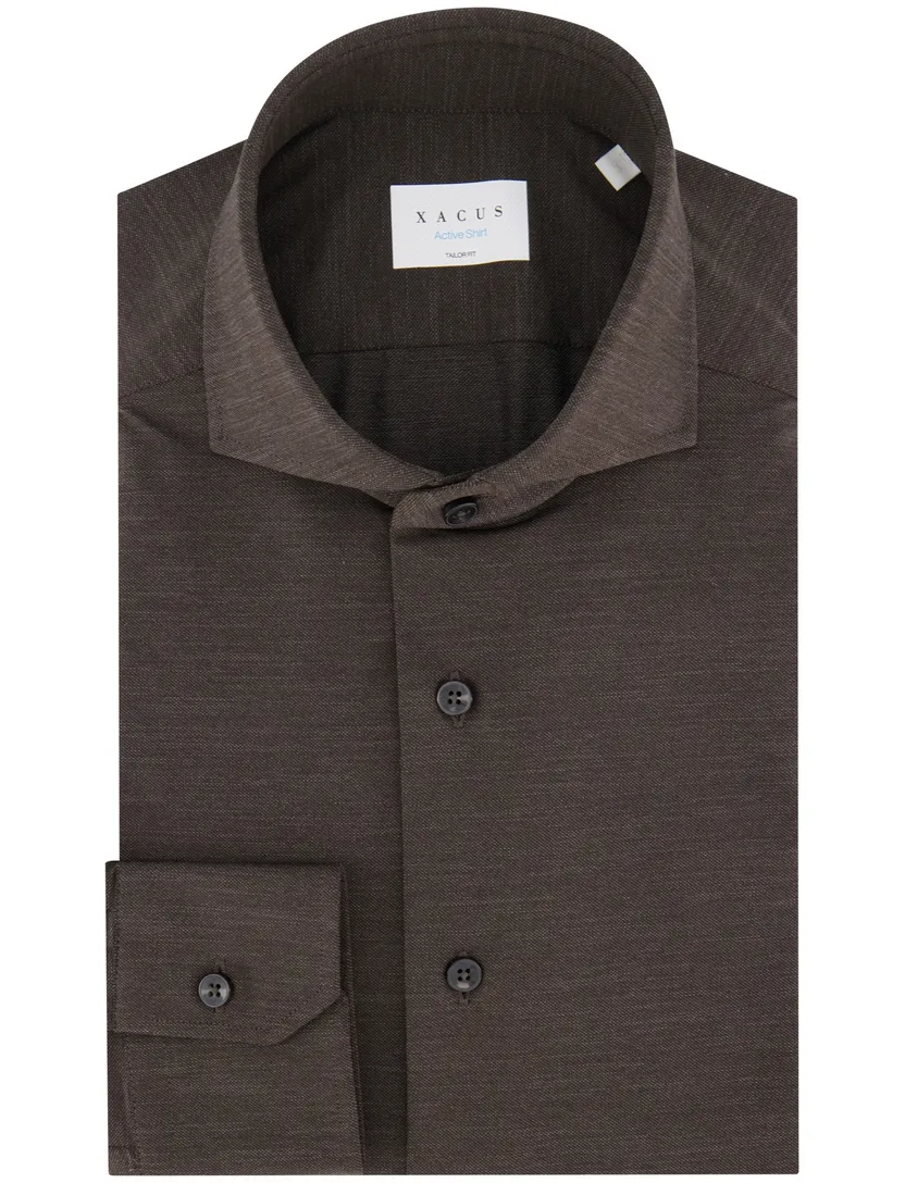 Xacus tailored fit overhemd bruin cutaway boord