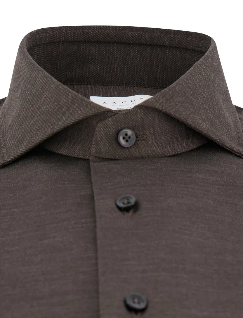 Xacus tailored fit overhemd bruin cutaway boord