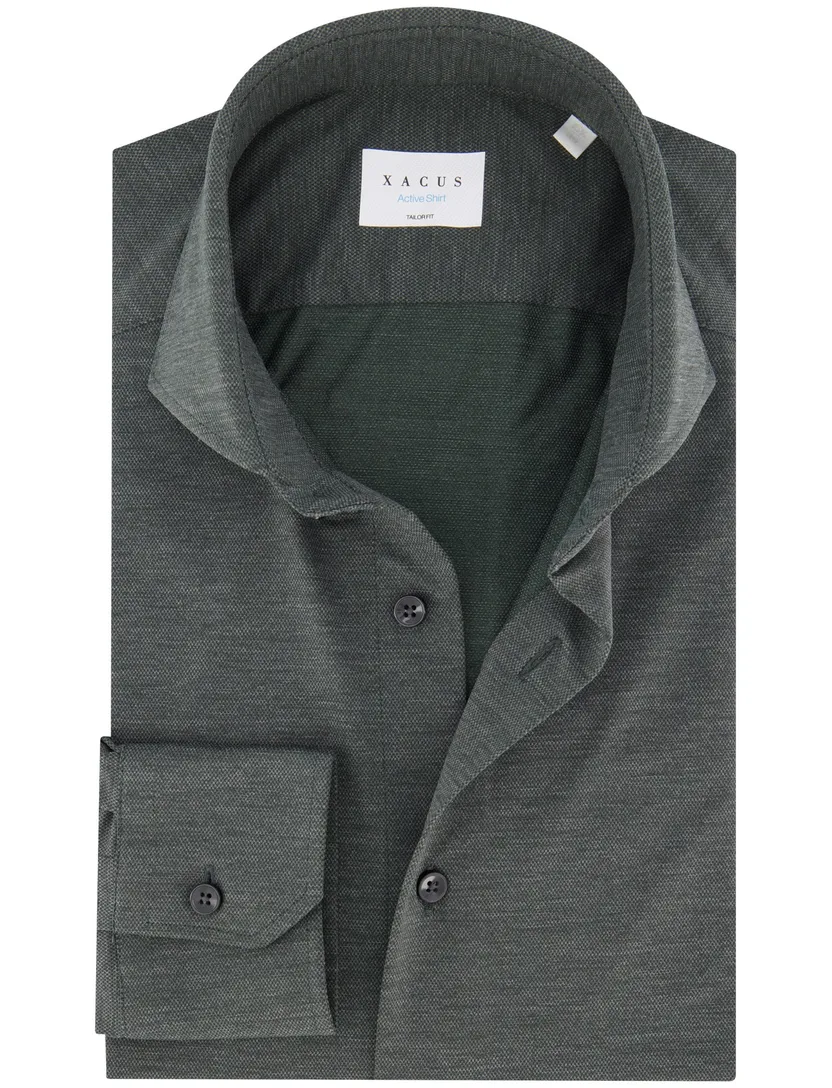 Xacus tailored fit overhemd donkergroen polyamide