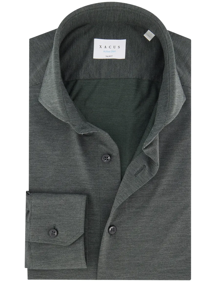 Xacus tailored fit overhemd donkergroen