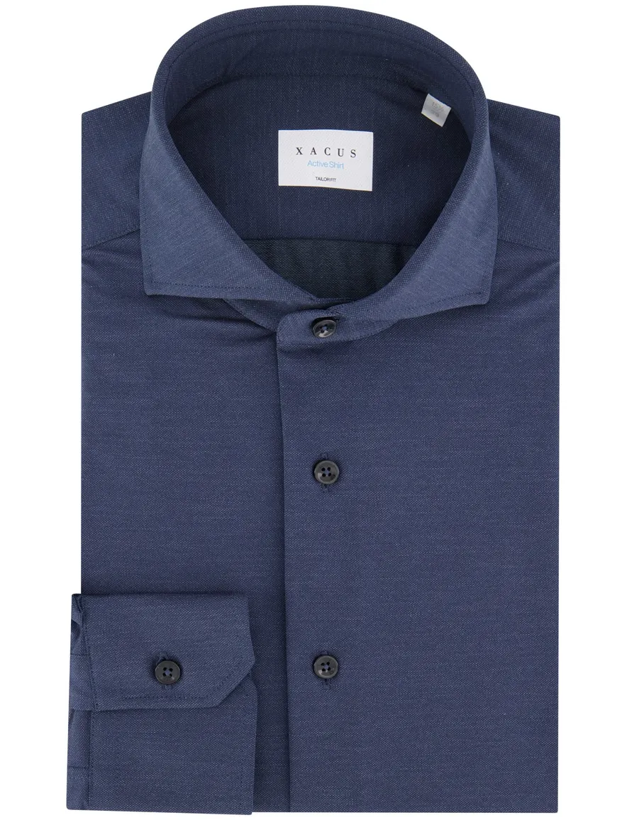 Xacus tailored fit overhemd donkerblauw