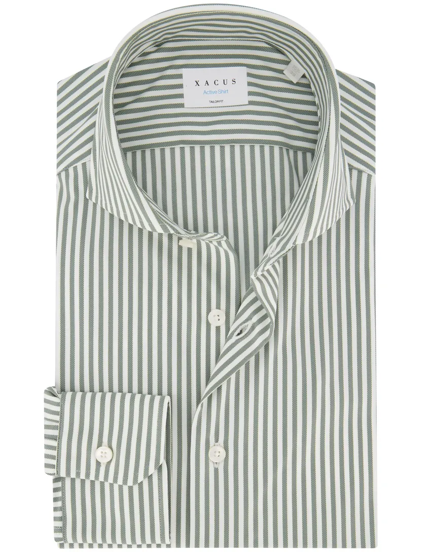 Xacus tailored fit overhemd groen gestreept