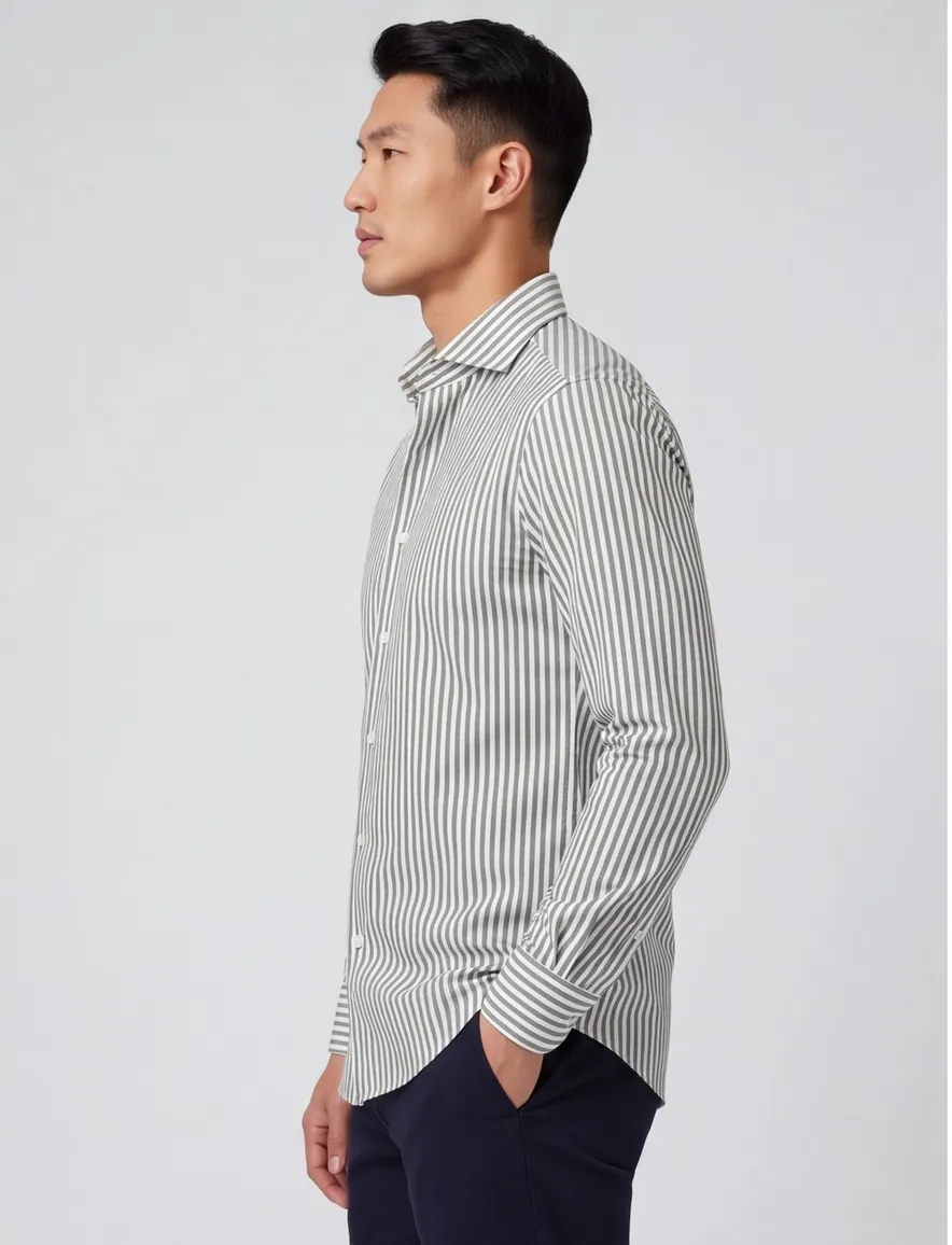 Xacus tailored fit overhemd groen gestreept