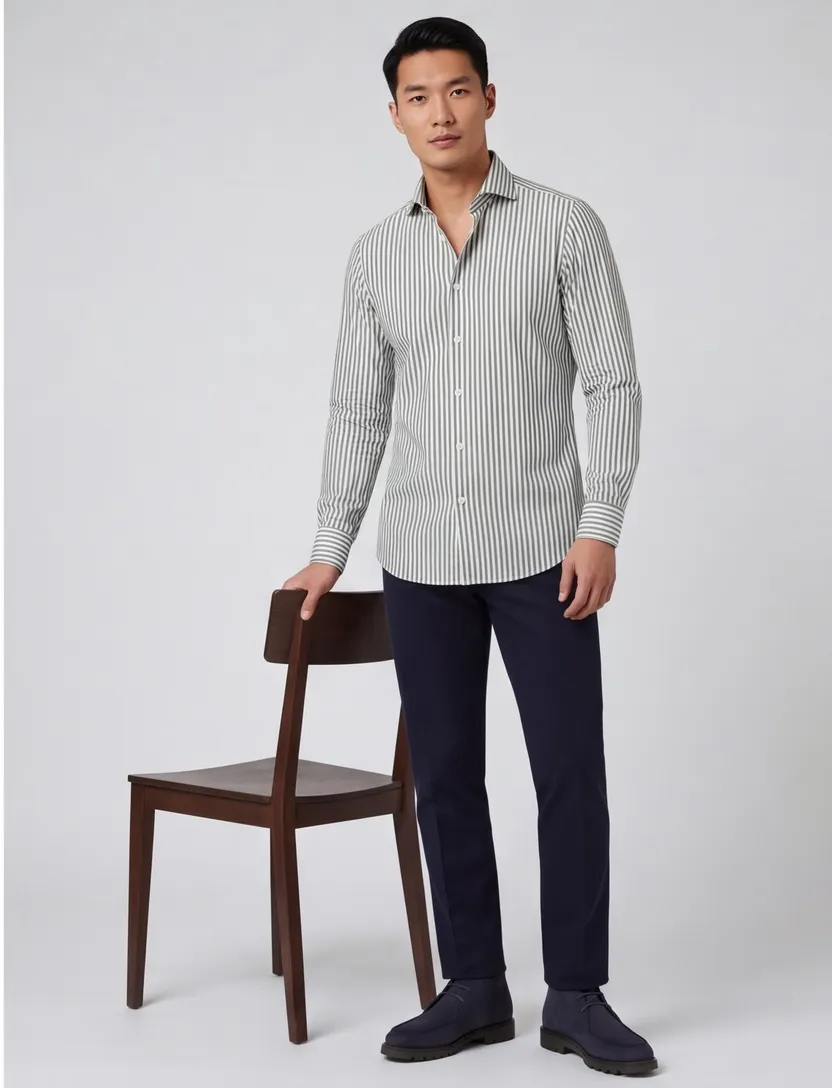 Xacus tailored fit overhemd groen gestreept