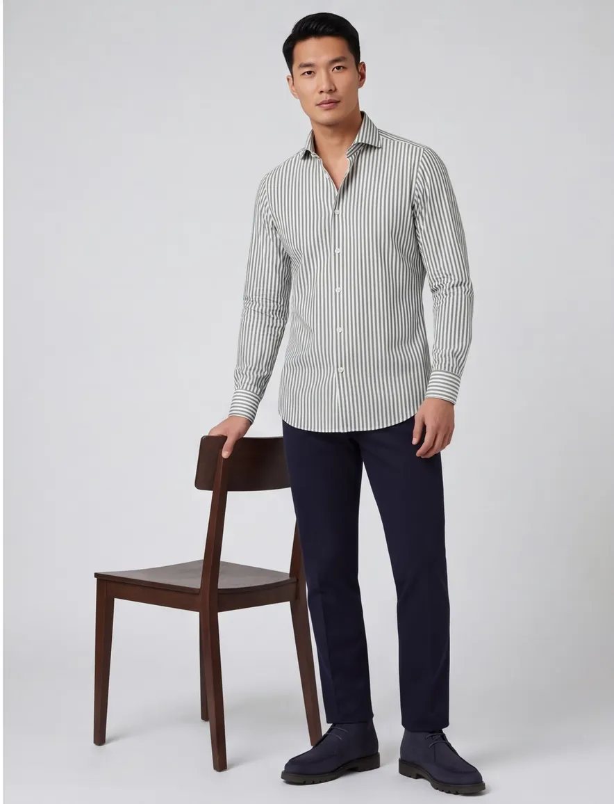 Xacus tailored fit overhemd groen gestreept