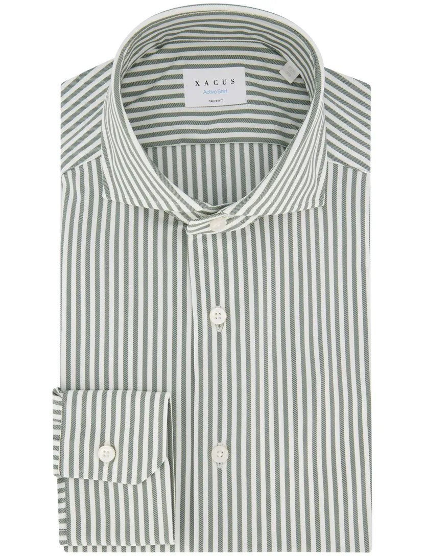 Xacus tailored fit overhemd groen gestreept