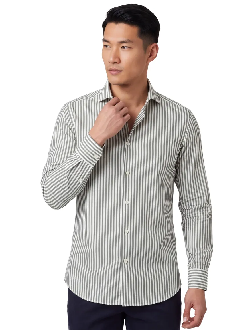 Xacus tailored fit overhemd groen gestreept