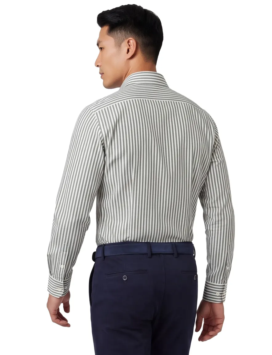 Xacus tailored fit overhemd groen gestreept