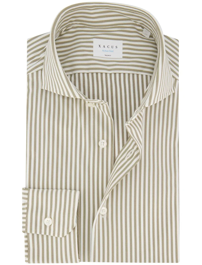 Xacus tailored fit overhemd bruin gestreept polyamide