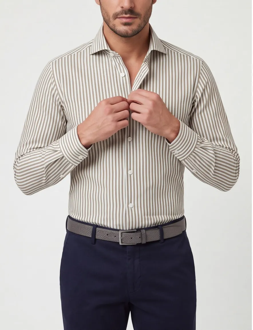 Xacus tailored fit overhemd bruin gestreept