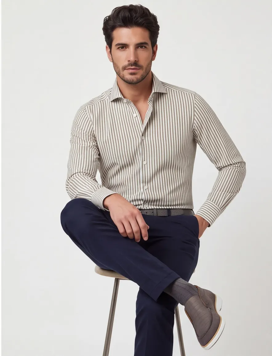 Xacus tailored fit overhemd bruin gestreept