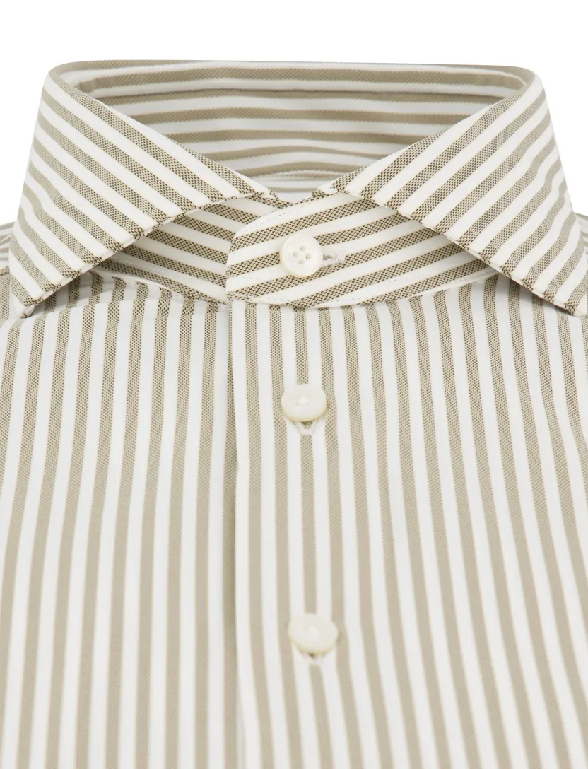 Xacus tailored fit overhemd bruin gestreept polyamide