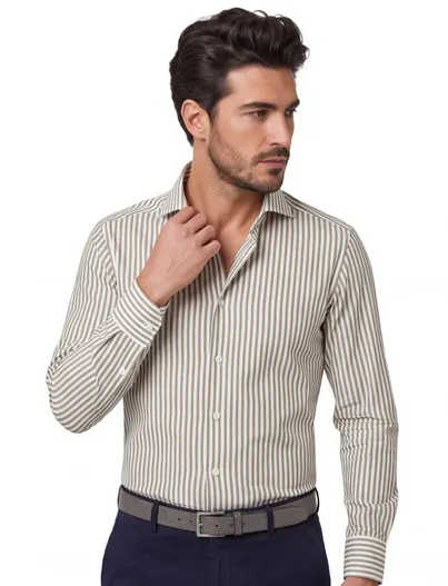Xacus Xacus tailored fit overhemd bruin gestreept polyamide