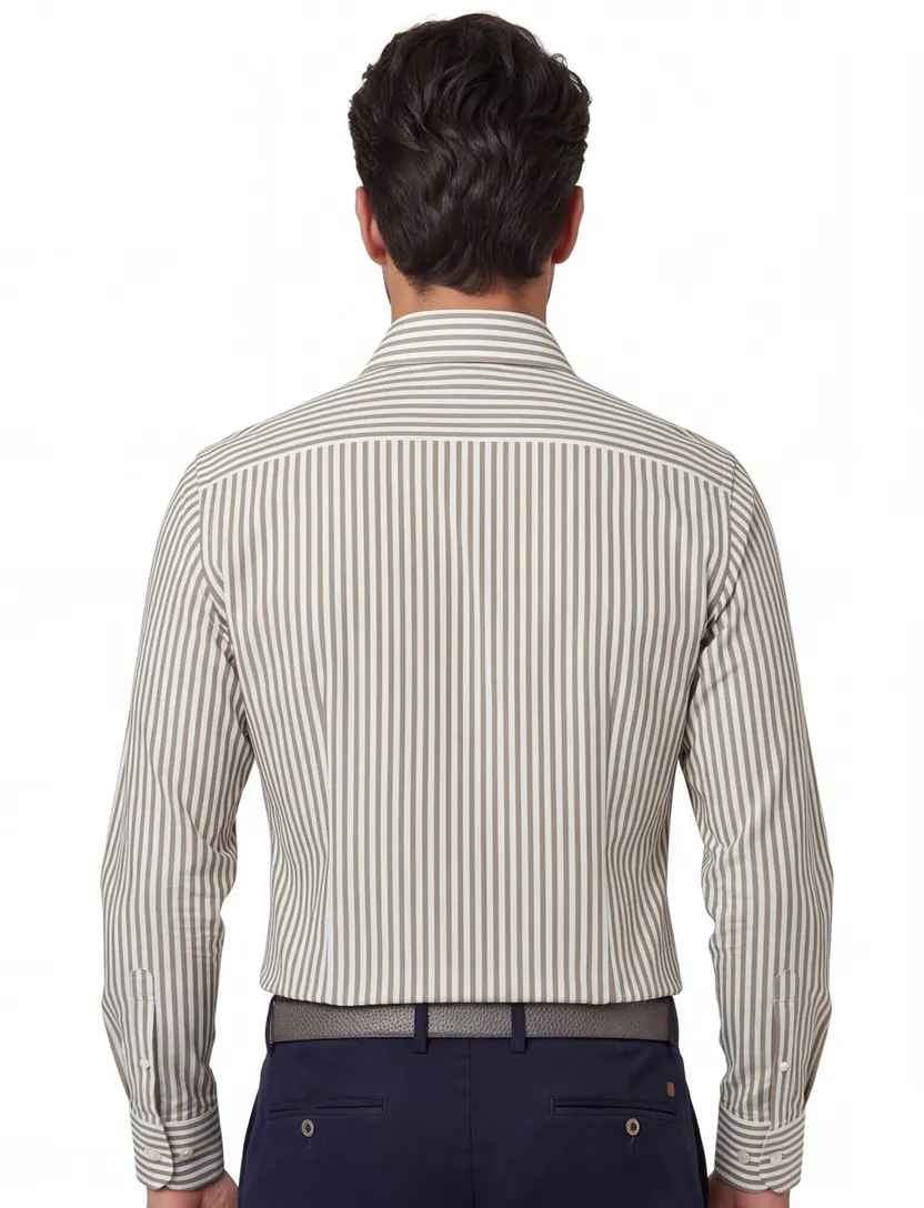 Xacus tailored fit overhemd bruin gestreept polyamide