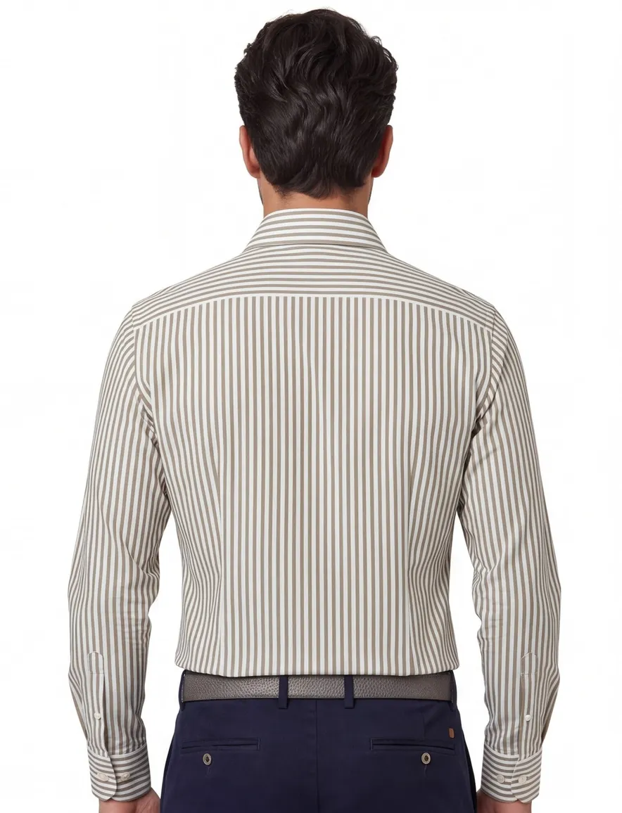 Xacus tailored fit overhemd bruin gestreept