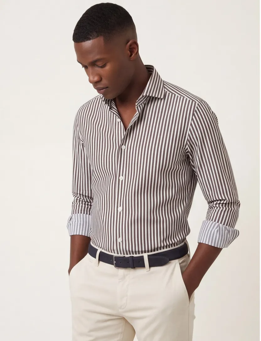 Zakelijk overhemd Xacus Active shirt bruin slim fit
