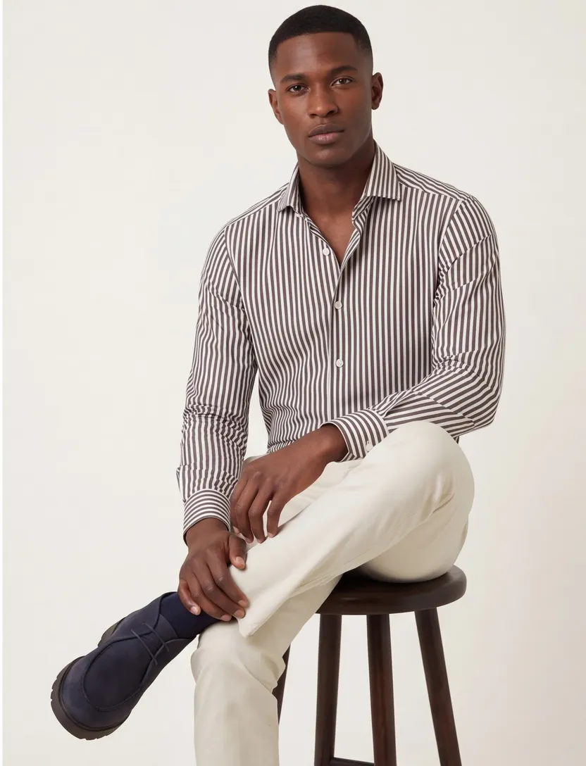 Zakelijk overhemd Xacus Active shirt bruin slim fit