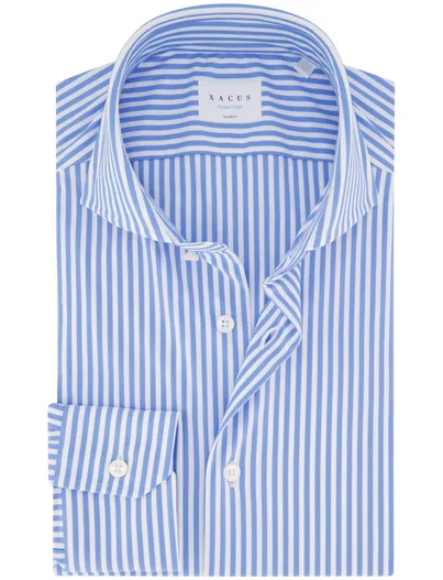 Xacus Xacus tailored fit overhemd blauw gestreept
