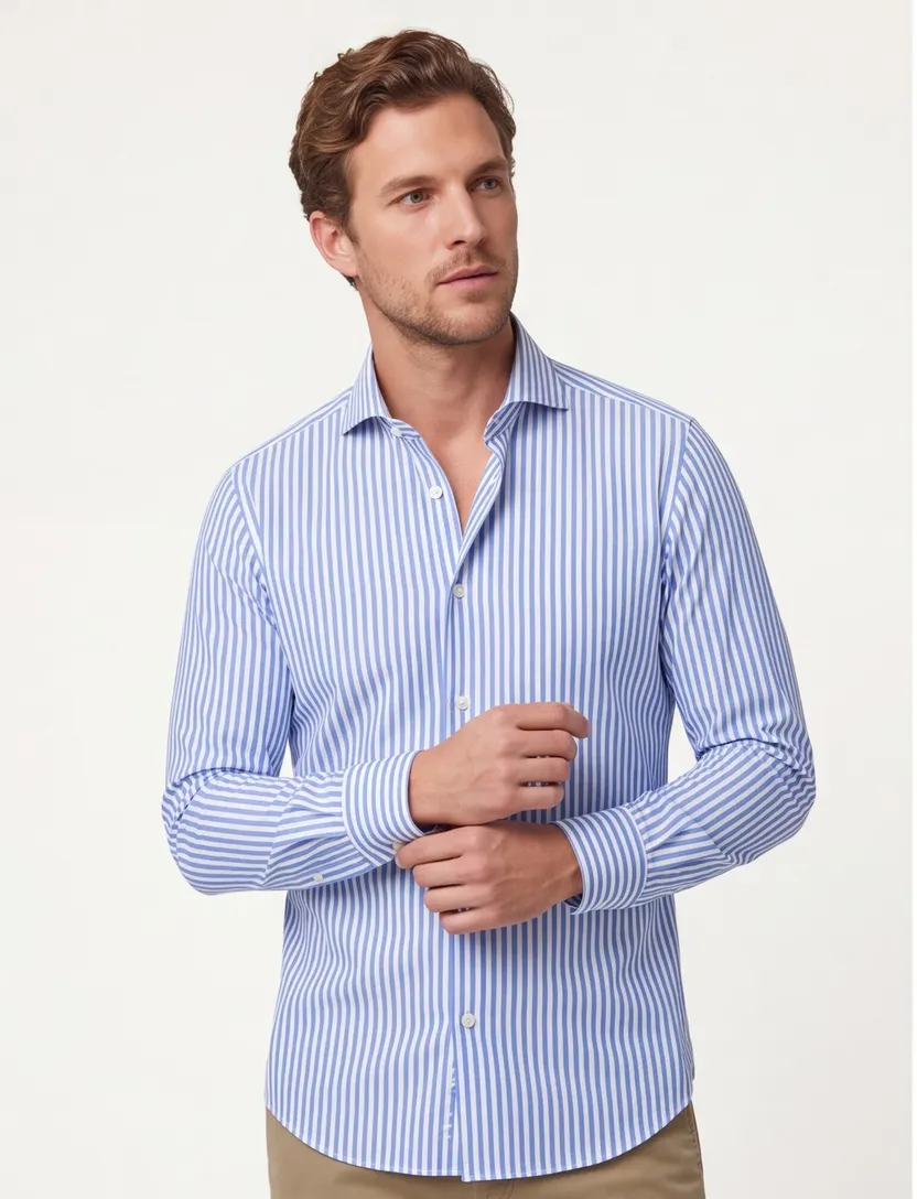 Xacus overhemd blauw gestreept