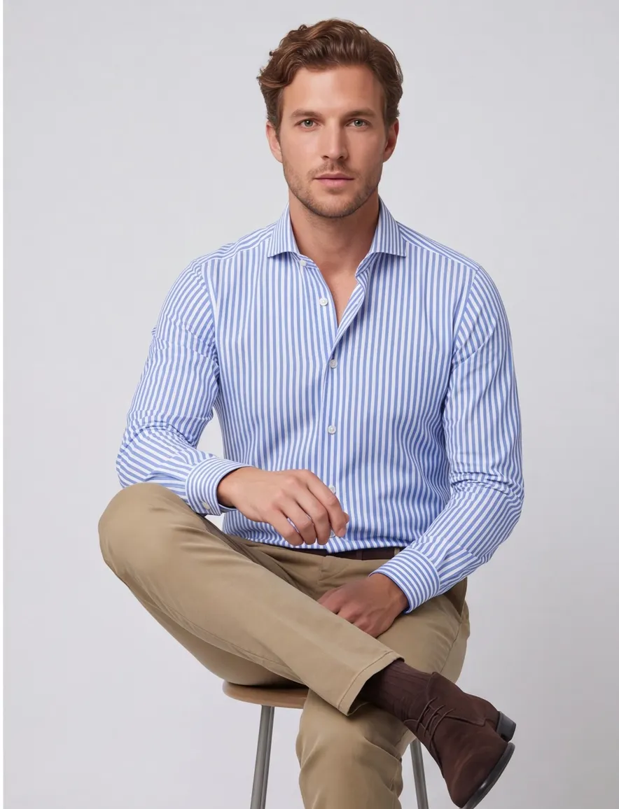 Xacus tailored fit overhemd blauw gestreept