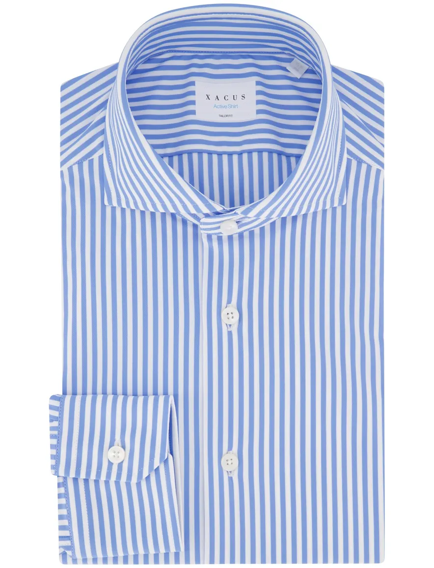 Xacus tailored fit overhemd blauw gestreept