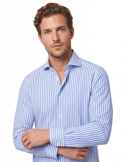 Xacus Xacus overhemd blauw gestreept