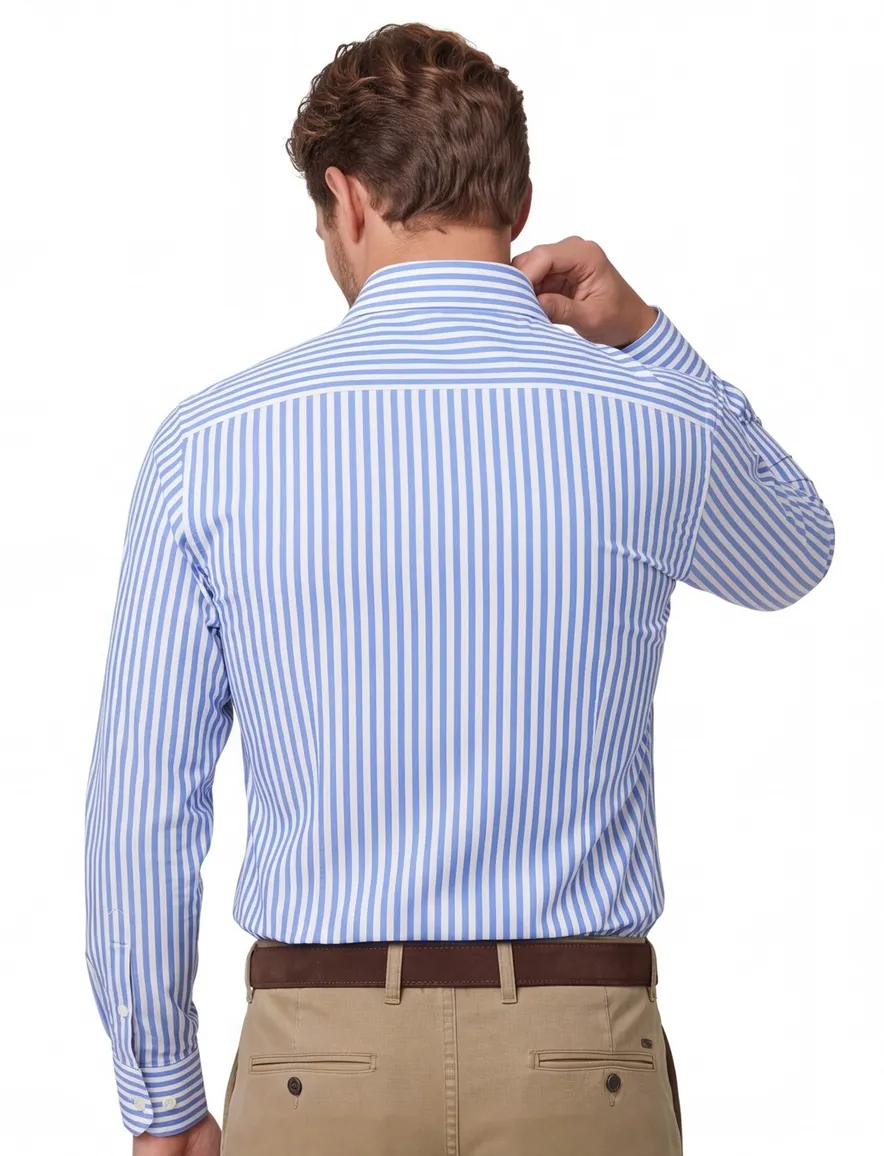 Xacus tailored fit overhemd blauw gestreept