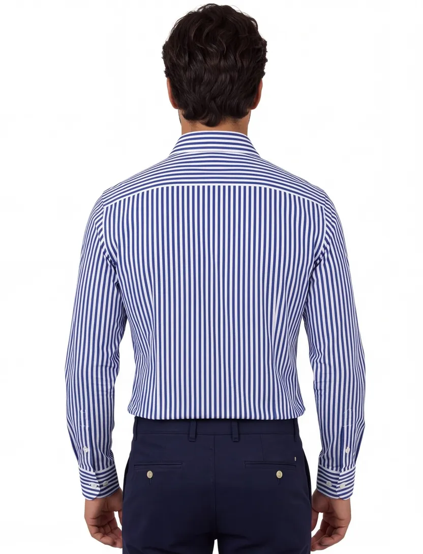 Xacus overhemd blauw gestreept tailored fit cutaway boord