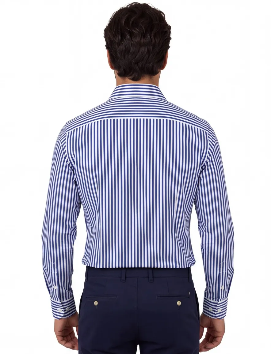 Xacus overhemd blauw gestreept tailored fit polyamide