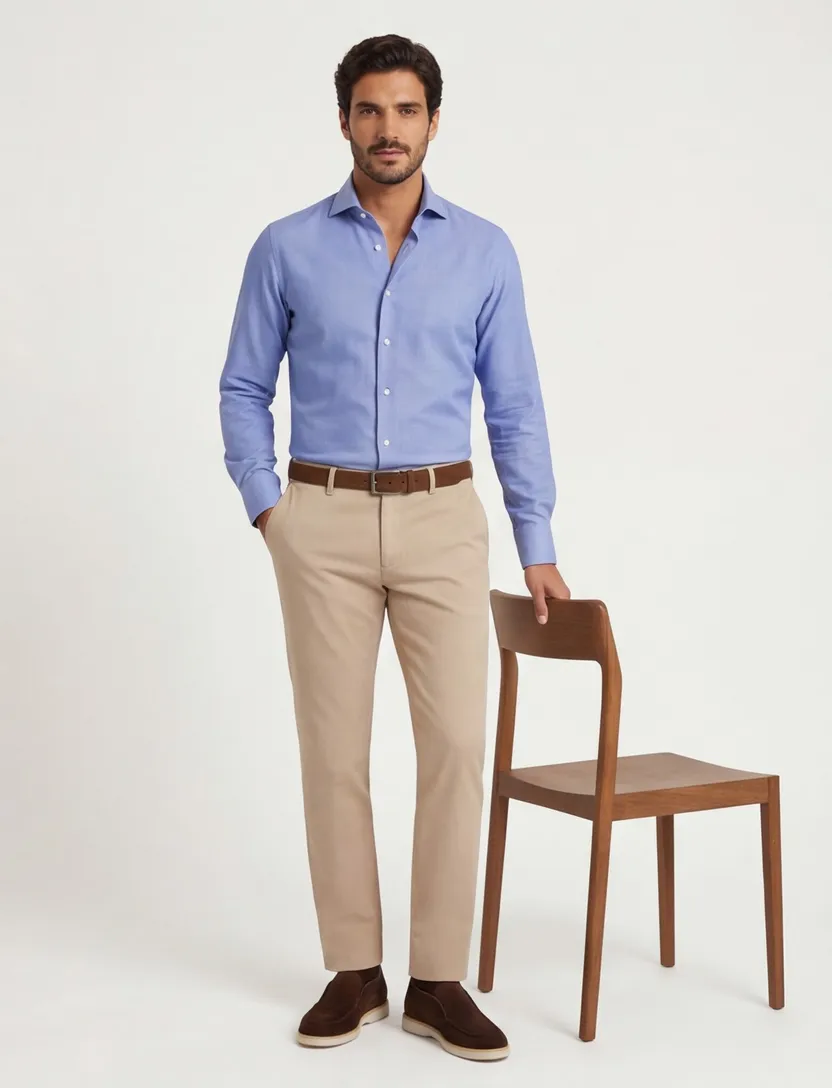 Xacus evolution fit overhemd lichtblauw Travel Shirt semi-wide spread boord