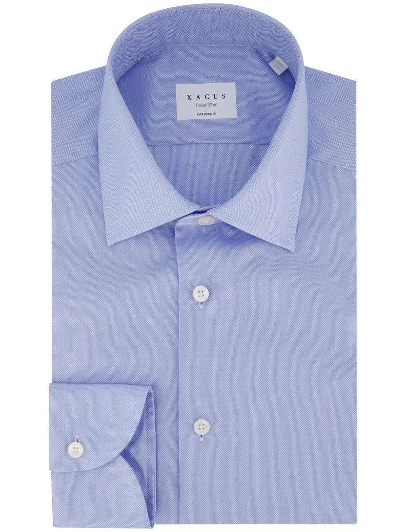 Xacus evolution fit overhemd lichtblauw Travel Shirt semi-wide spread boord