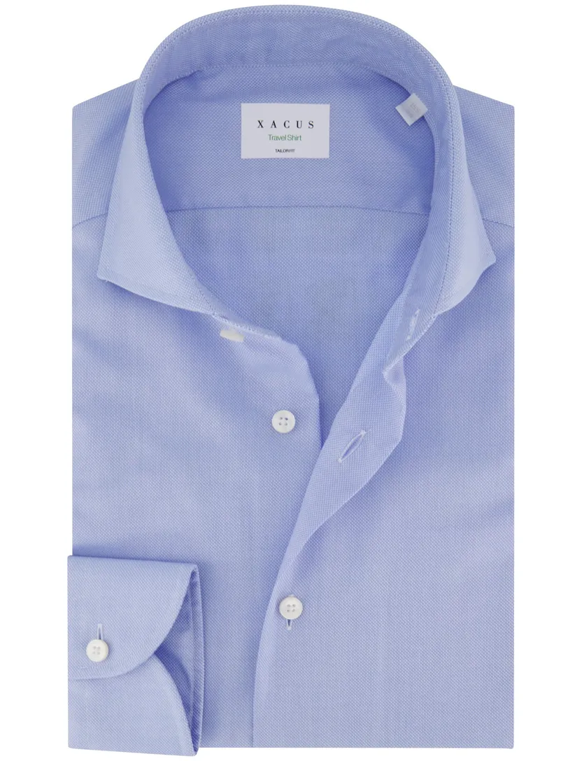 Xacus tailored fit overhemd katoen lichtblauw Travel Shirt