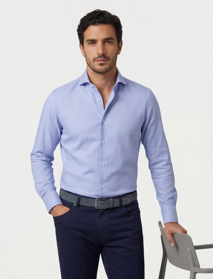 Xacus tailored fit overhemd katoen lichtblauw Travel Shirt