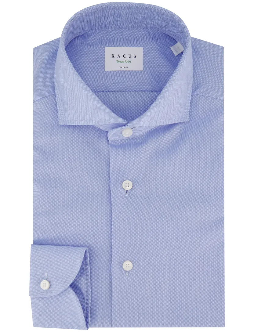 Xacus tailored fit overhemd katoen lichtblauw Travel Shirt