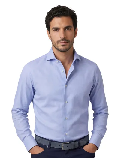 Xacus Xacus tailored fit overhemd katoen lichtblauw cutaway boord