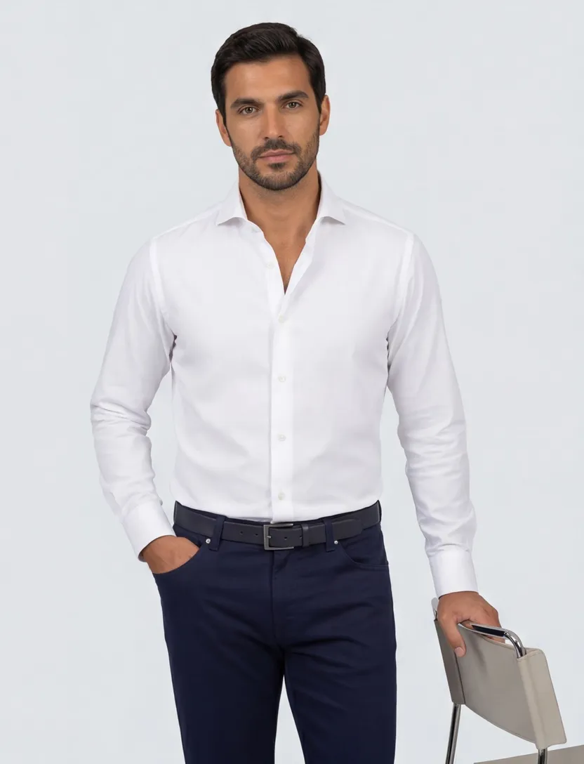 Xacus tailored fit overhemd wit katoen