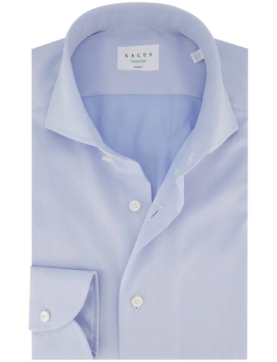 Xacus tailored fit overhemd lichtblauw Travel Shirt