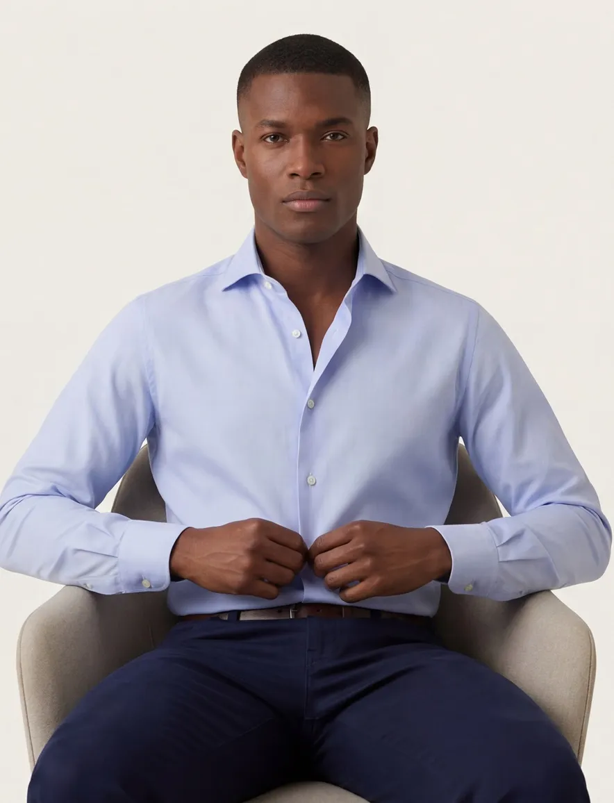 Xacus tailored fit overhemd lichtblauw Travel Shirt