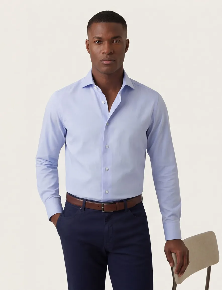 Xacus tailored fit overhemd lichtblauw Travel Shirt