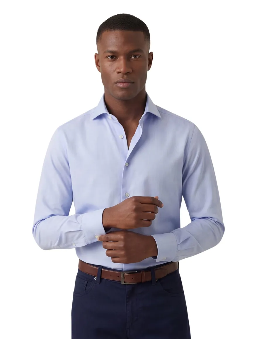 Xacus tailored fit overhemd lichtblauw Travel Shirt