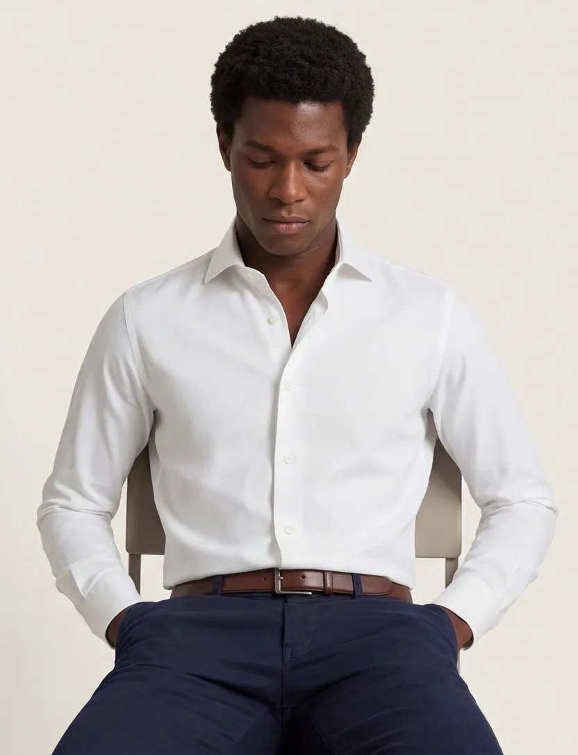 Overhemd Xacus wit slim fit wide spread boord