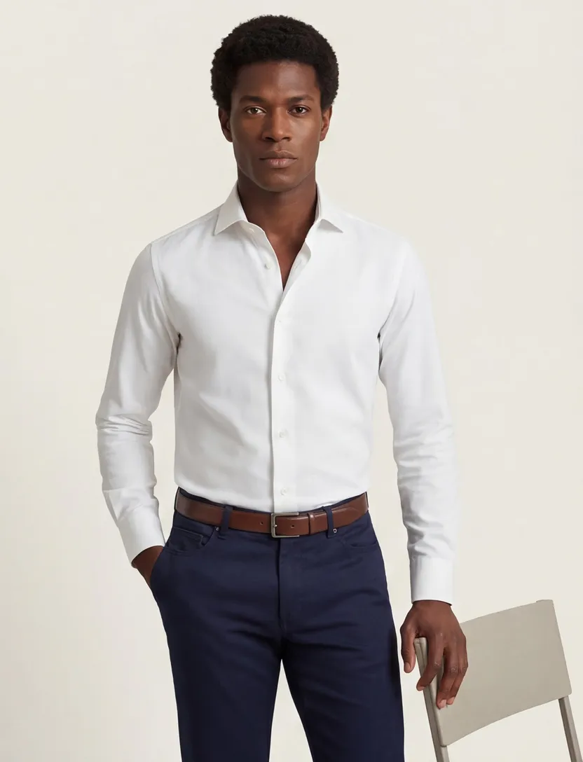 Overhemd Xacus wit slim fit wide spread boord