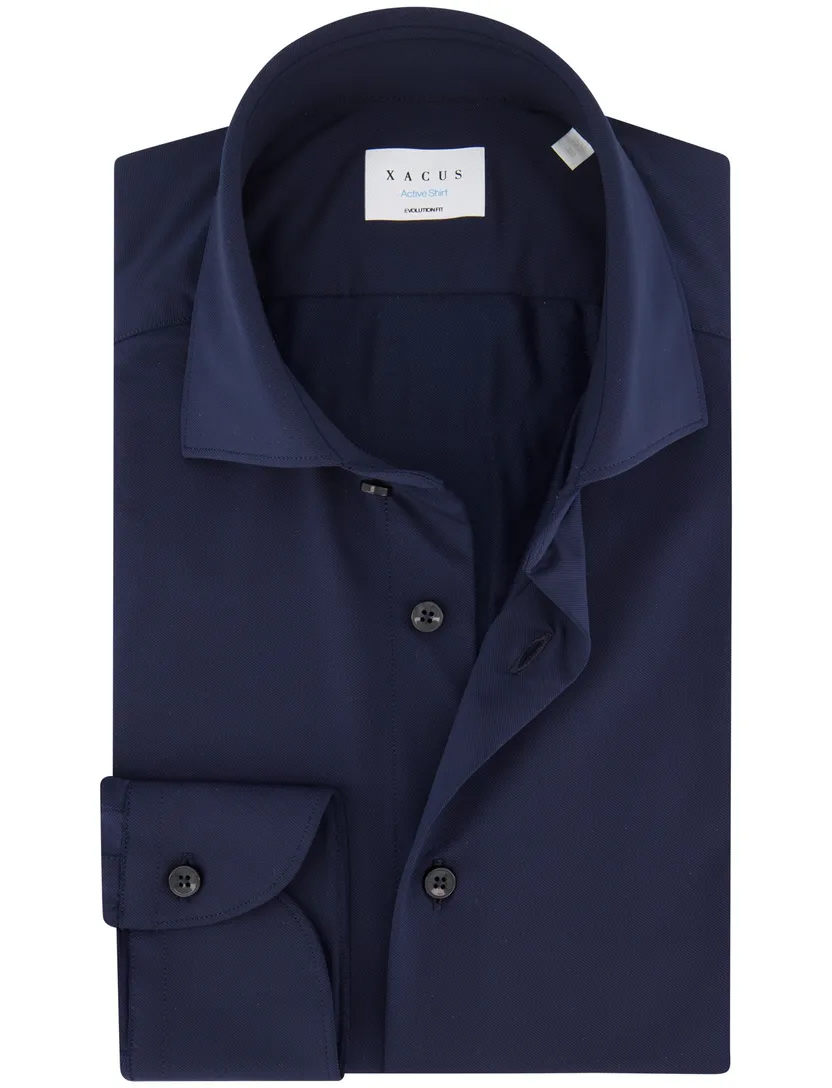 Xacus evolution fit overhemd donkerblauw effen