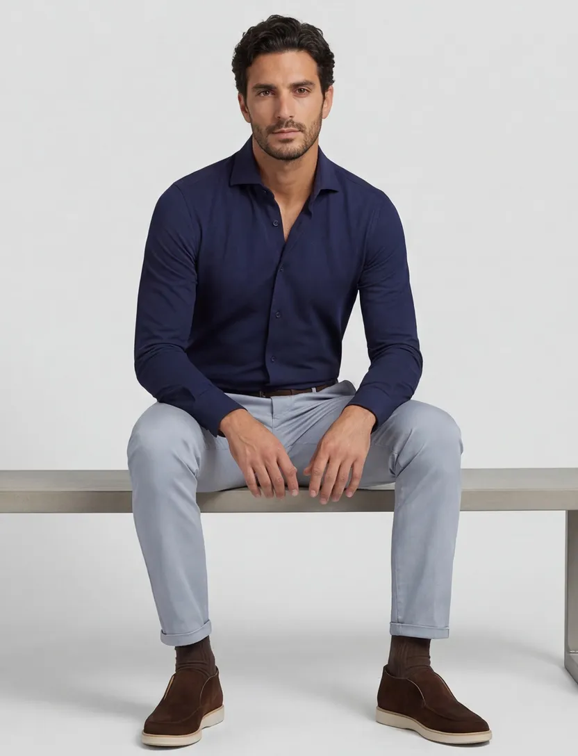 Xacus evolution fit overhemd donkerblauw effen