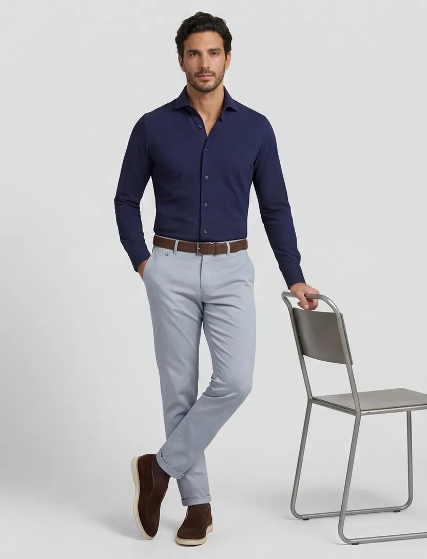 Xacus evolution fit overhemd donkerblauw effen