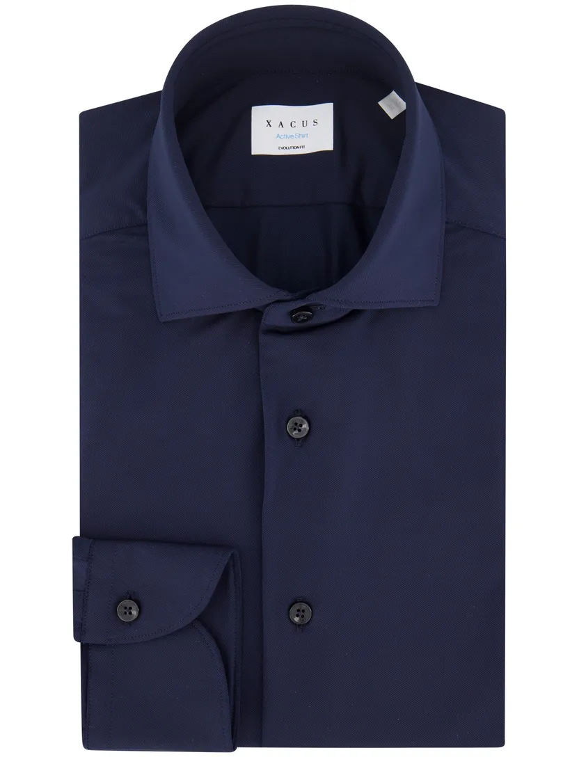 Xacus evolution fit overhemd donkerblauw effen