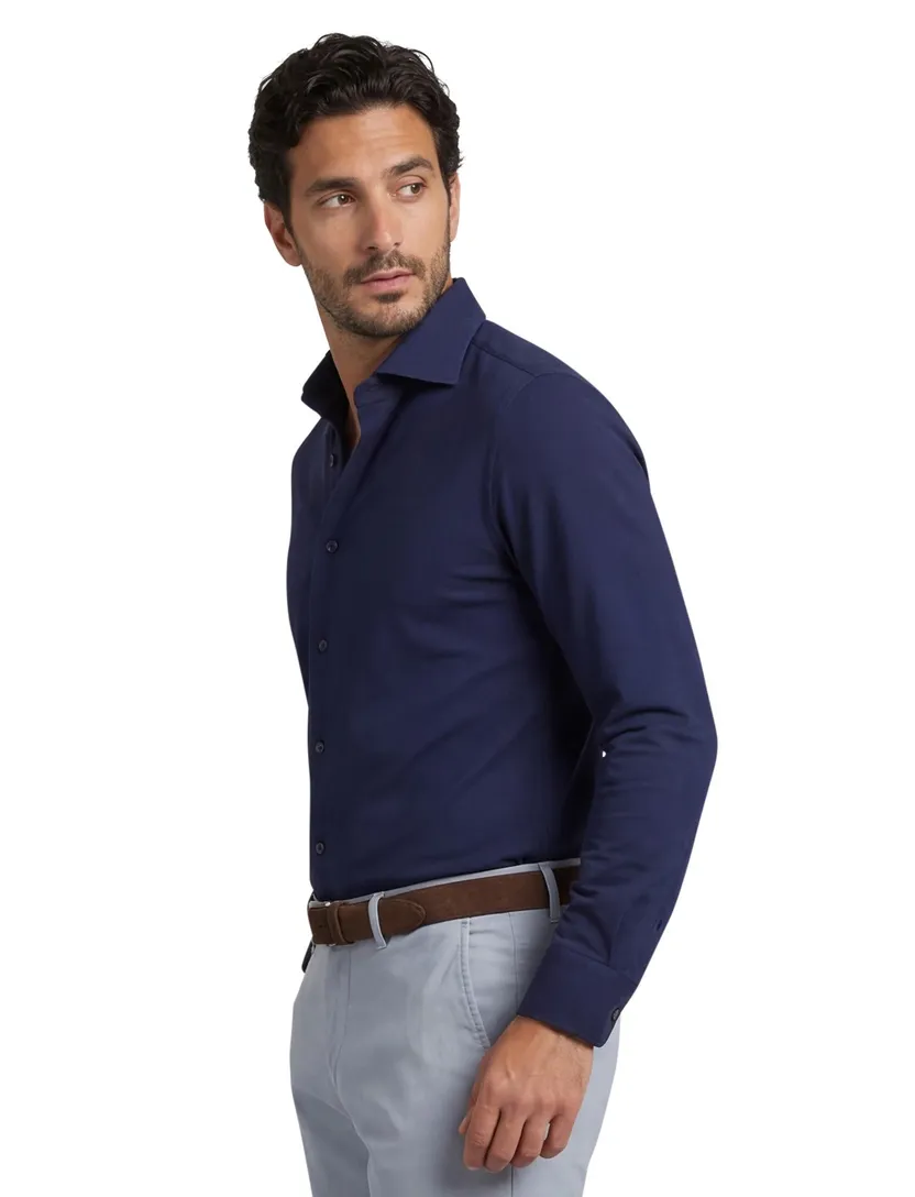 Xacus evolution fit overhemd donkerblauw effen
