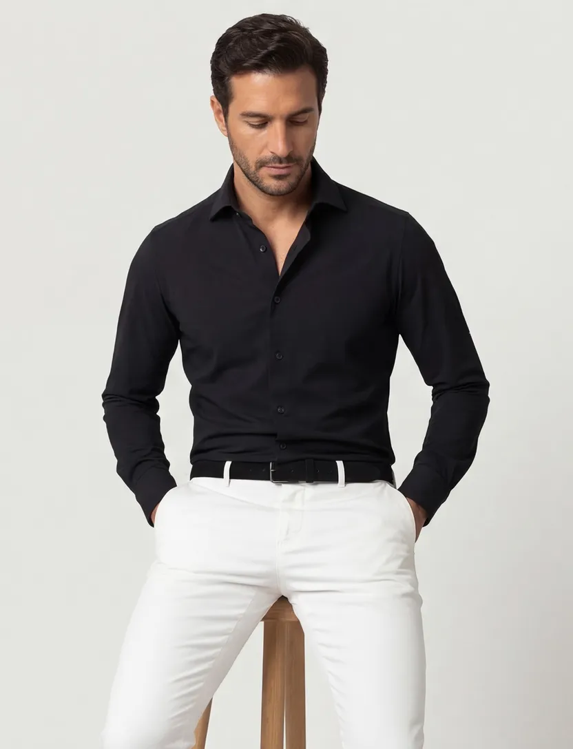 Xacus overhemd zwart evolution fit polyamide active shirt